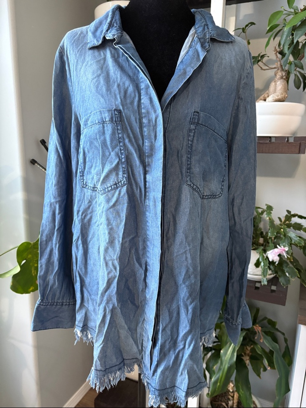 Hilary Radley Blue Denim Top with Faded Wash